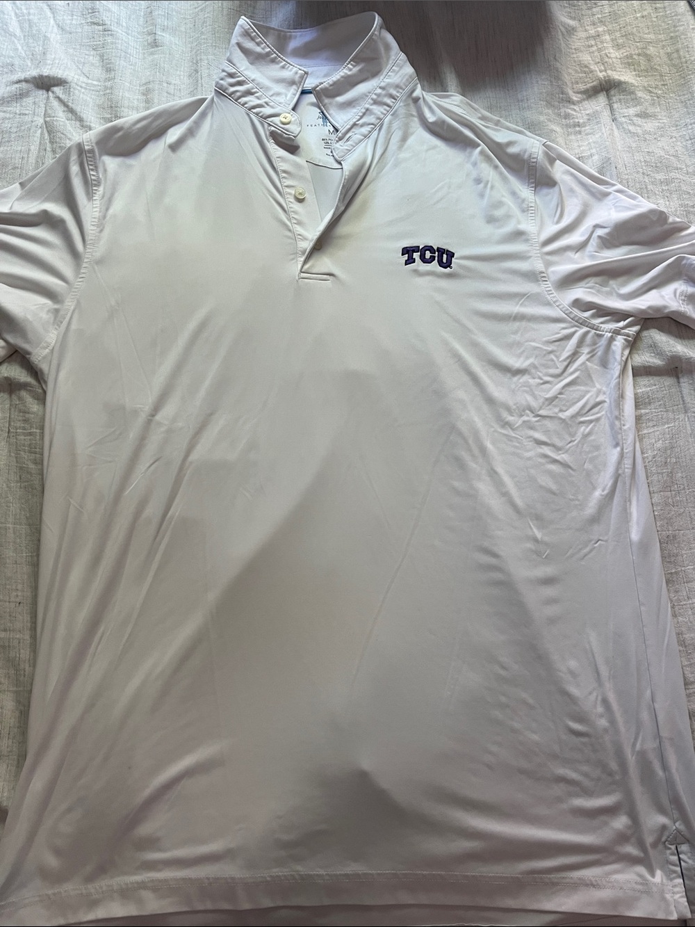 White Men's Polo with TCU Embroidered Chest Logo